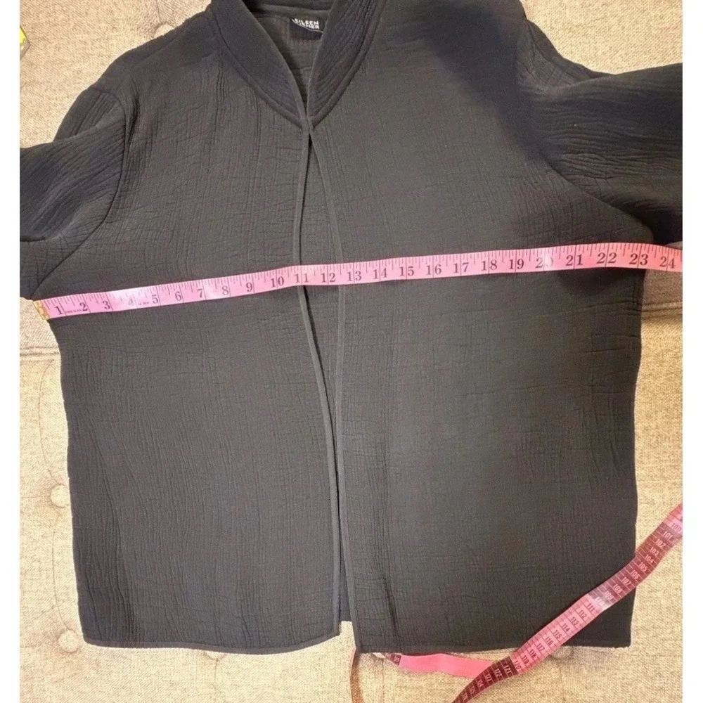 Eileen Fisher Silk Blend Crinkle Textured Open Front‎ Jacket Cardigan Black M